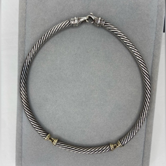 David Yurman Two tone Metro Collar Cable Necklace Sterling‎ Silver & gold - Picture 5 of 10
